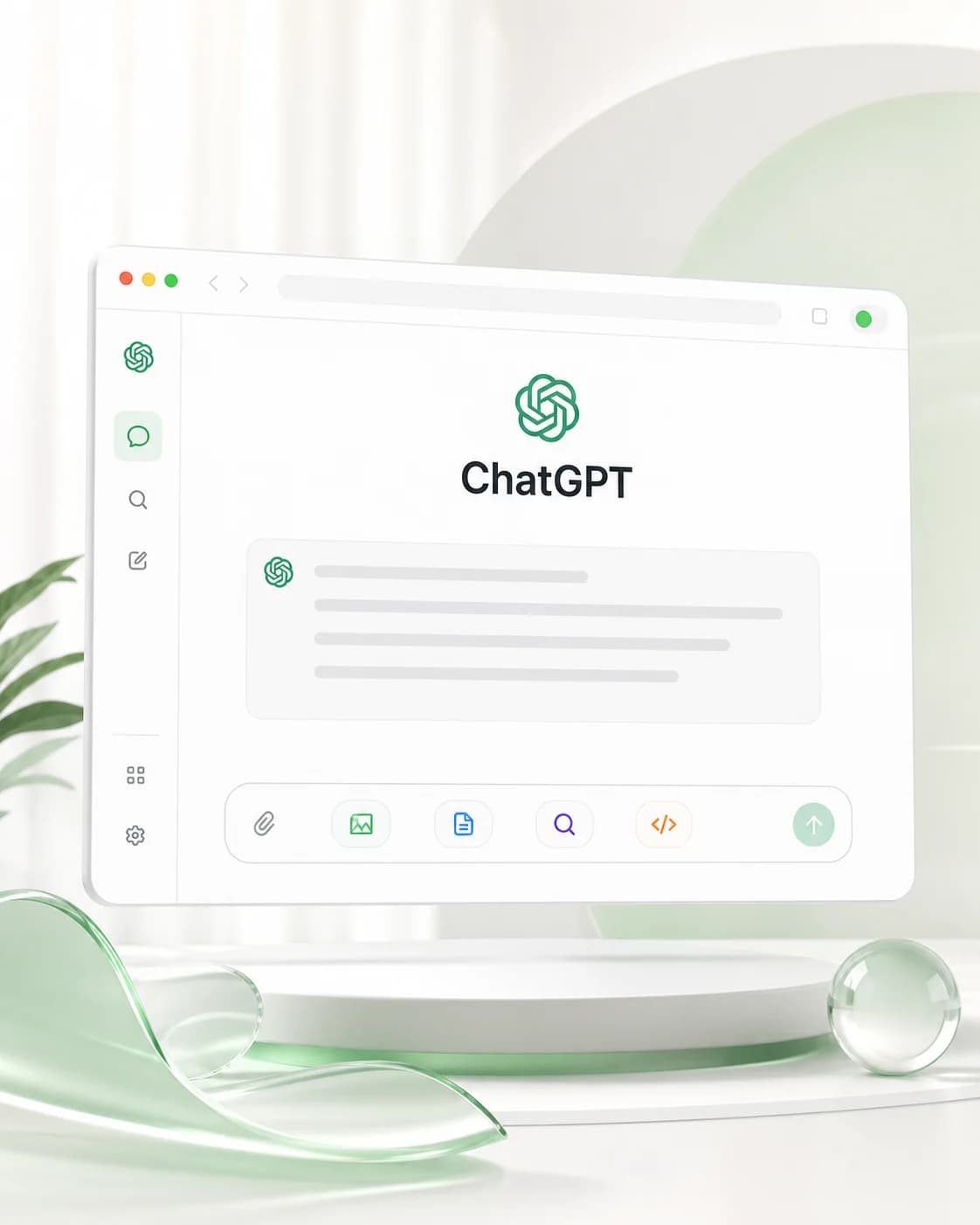 明亮简洁的 ChatGPT 对话界面与常用工具入口